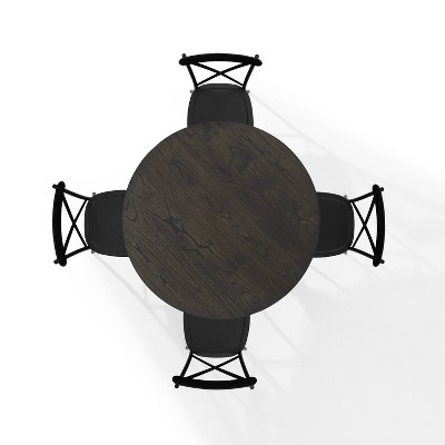 Hayden 5-Piece Round Dark Wood Dining Set with Black X-Back Chairs