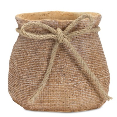 Melrose 7" Brown Cement Planter with Faux Burlap Design