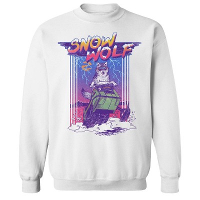 Rerun Island Men's Snow Wolf Long Sleeve Graphic Cotton Sweatshirt