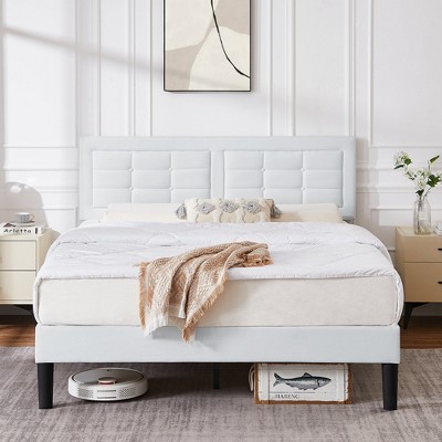 VECELO Twin/Full/Queen Size Upholstered Bed Frame Button Tufted Adjustable Headboard