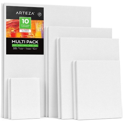 Arteza Stretched Canvas, Classic, White, Multi Value Pack Multiple Sizes, Blank Canvas Boards for Painting - 10 Pack (ARTZ-8923)