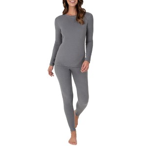 Fruit of the Loom Women's and Plus Thermal Stretch Fleece Top and Pant Set - 1 of 4