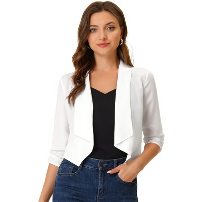 Allegra K Women's 3/4 Ruched Sleeve Shawl Lapel Lightweight Open Front Cardigans