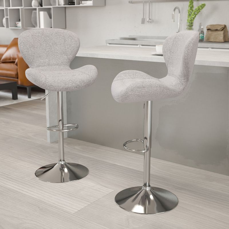 Emma and Oliver 2 Pack Contemporary Vinyl Adjustable Height Barstool with Curved Back and Chrome Base, 2 of 12