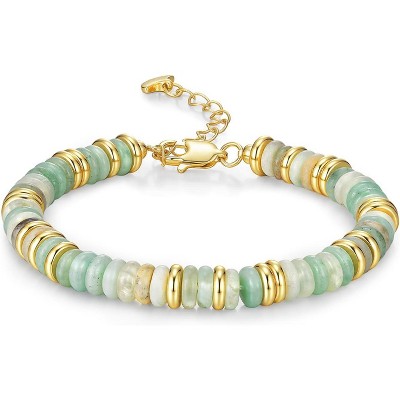 Colorful 18K Gold Plated Bracelets for Women with Beaded Stone Design, Stack Bangle Jewelry Set for Fashion Gifts