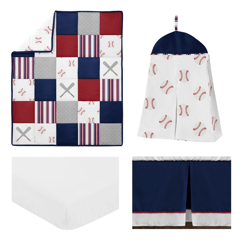 Sweet Jojo Designs Boy Baby Crib Bedding Set - Baseball Patch Collection Red, White, Blue and Grey 4pc, 3 of 8