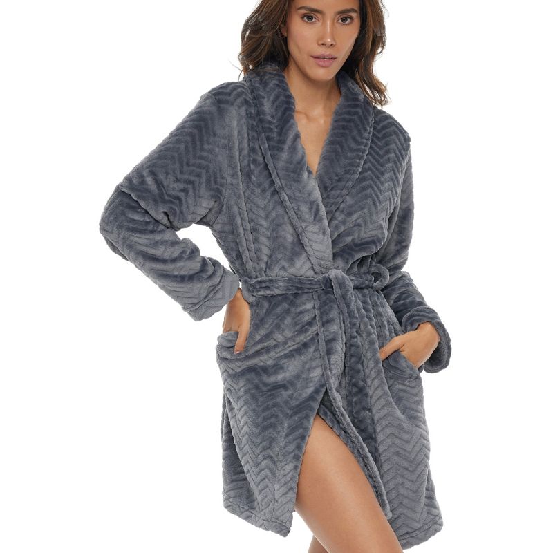 Women's Warm Soft Plush Fleece Bathrobe, Knee Length Robe, 1 of 7