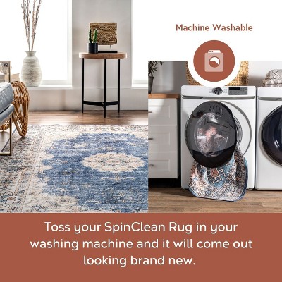 Ren Blue Vintage Floral Machine Washable Area Rug 5' x 8'