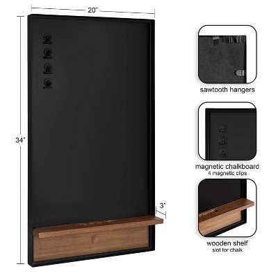 34" Rustic Brown Magnetic Chalkboard with Shelf and Clips
