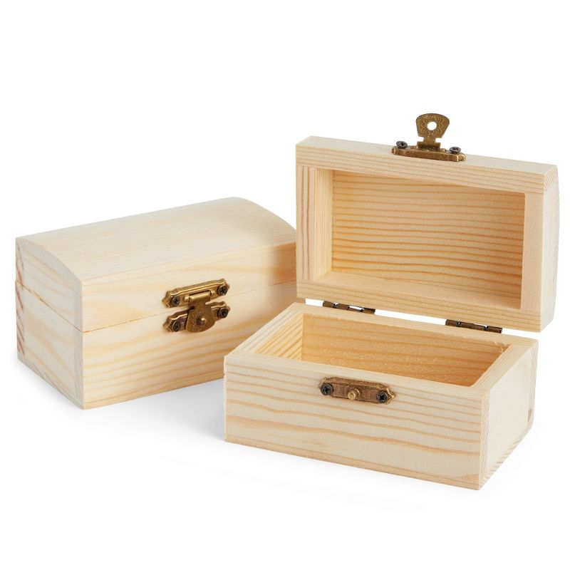 Bright Creations Unfinished Wooden Boxes for Crafts, Party Favors, Treasure Chest with Lid and Clasp, Pirate Decorations, 3.5 x 2.2 x 2 In, 1 of 10
