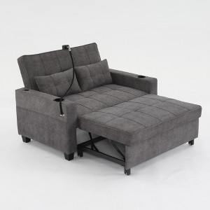 LOVMOR Single/Two Pull Out Sleeper Chair Bed, Convertible Futon Sofa Chair Bed, Sofa Couch Bed with USB Ports, Pillow, Cup Holders, Side Pockets - 1 of 4