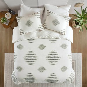 3pc Tahli Cotton Blend Chenille Duvet Cover Set Green/Ivory - Ink+Ivy - 1 of 4