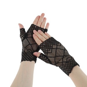 Unique Bargains Women's Argyle Lace Sunblock Fingerless Gloves 1 Pair - 1 of 4