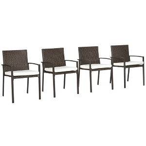 Outsunny 4 Piece Outdoor Dining Chair Set, Cushioned Patio Wicker Armchairs - 1 of 4