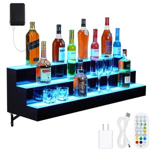 LED Lighted Liquor Shelf 2/3/4 Tier - Acrylic Backlit Bottle Rack with Remote/App Control, Stylish Holder for Home Bar, Wine & Whiskey - 1 of 4