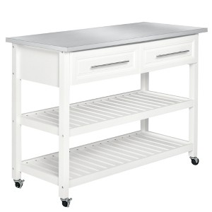 Kitchen Island with Stainless Steel Top, Traditional Kitchen Island with Storage, Butcher Block Cart 2-Tier Open Shelves, Drawers - 1 of 4