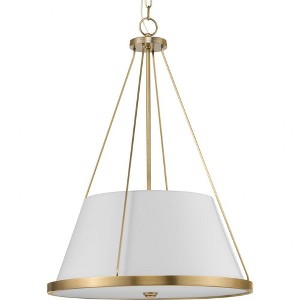 Progress Lighting Saffert 3-Light Pendant, Vintage Brass, White Linen Shade - 1 of 1