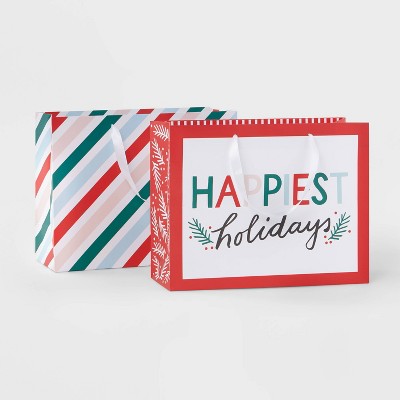 2ct Large Vogue Happy Holidays Gift Bags Green/Red - Wondershop™