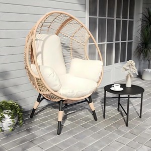 Coolbibila 1 Piece Outdoor PE Rattan Wicker Garden Egg Chair with Side Table and Cushions,Indoor Patio Oversized Backrest Chaise Lounge - 1 of 4