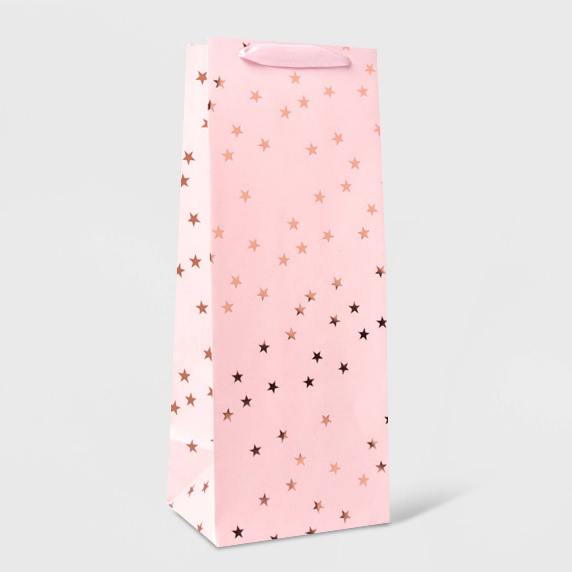 Wine Bag with Foil Stars Gold/Red/Pink - Spritz™: Christmas Wine Bottle Gift Bag, Multicolor, Tall Paper Design
