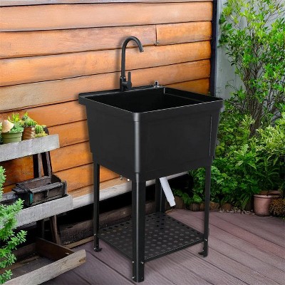 winado Plastic Utility Sink Freestanding With Storage Shelf in Black
