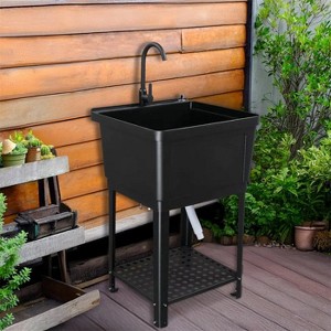 winado Plastic Utility Sink Freestanding With Storage Shelf in Black - 1 of 4
