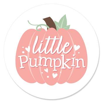 Big Dot of Happiness Girl Little Pumpkin - Fall Birthday Party or Baby Shower Circle Sticker Labels - 24 Count
