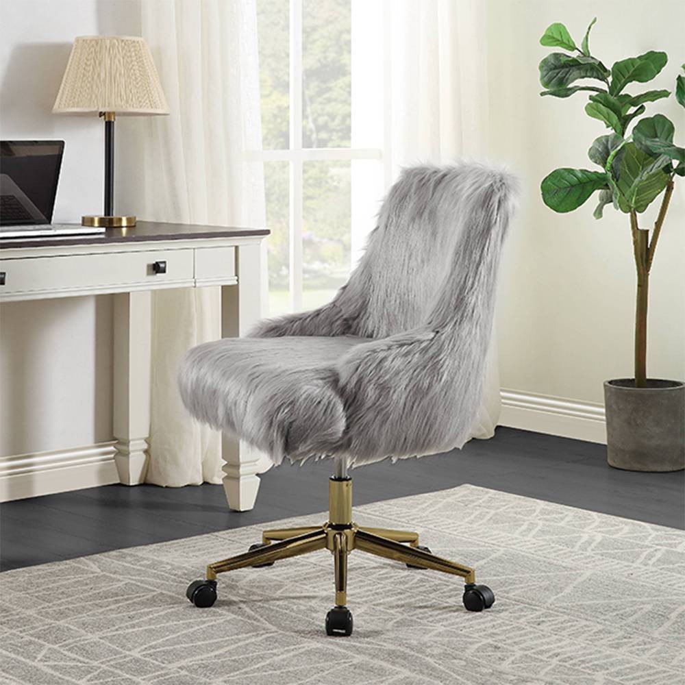 Photos - Computer Chair 22" Arundell II Accent Chair Gray Faux Fur/Gold Finish - Acme Furniture