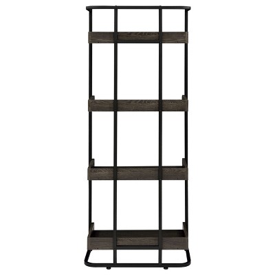 Ember Contemporary Dark Brown Steel and Oak 4-Shelf Bookcase