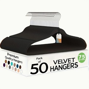 NAYSAYE Velvet Clothes Hangers Set 50 Pack Soft Non Slip Heavy Duty Hangers for Closet Bedroom or Entryway, Black, 17.72"*9.45"*10.83" - 1 of 4