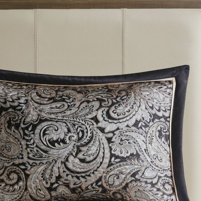 Aubrey Queen Black Cotton Reversible Jacquard Bedspread Set