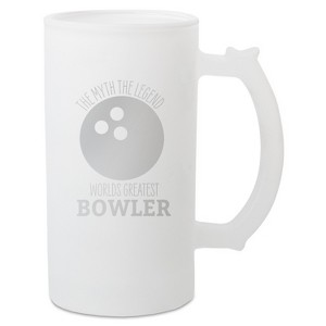 100 North Freezable 16 Ounce White Matte Frosted Glass Craft Drinking Stein Beer Mug With Thumb Grip Handle, The Myth The Legend World's Greatest - 1 of 1