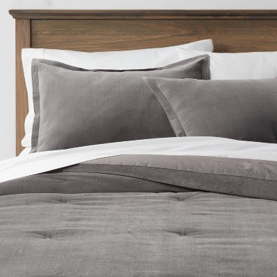 Full/Queen Cotton Velvet Comforter & Sham Set Charcoal - Threshold™