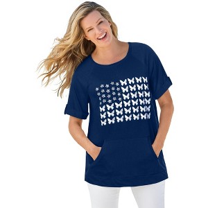 Woman Within Plus Size Americana Kangaroo Pocket Tee - 1 of 4