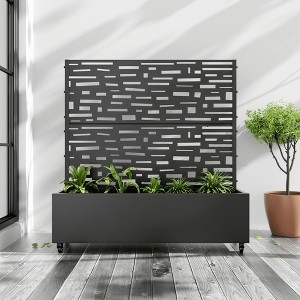SpassWay Black Metal Planter Box with Trellis Raised Garden Bed with Arbor Privacy Screen with Wheels - 1 of 4