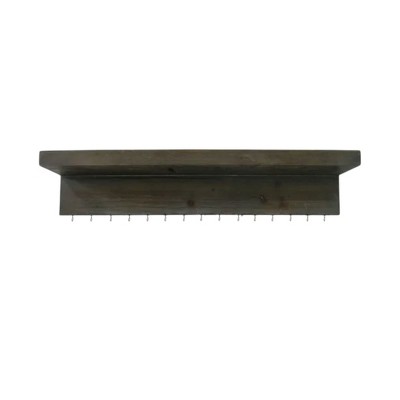 HomeRoots Set Of Two Brown Wood Wall Mounted Accent Shelves With Hooks