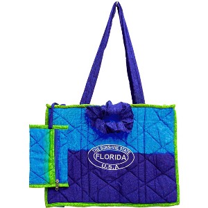 LA LEELA Women's Summer Water Resistant Pool Tote Bag with Matching Beachwear Holiday Sarong Wrap One Size Camouflage Blue - 1 of 4