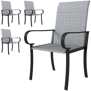 Set of 2/4 Outdoor Wicker Dining Chairs with Armrest, Steel Frame, High Back and Deep Seating - 1 of 4