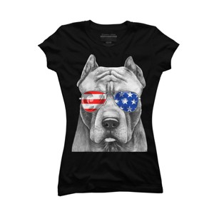 Junior's Design By Humans American Pitbull With Sunglasses By T-Shirt - 1 of 2