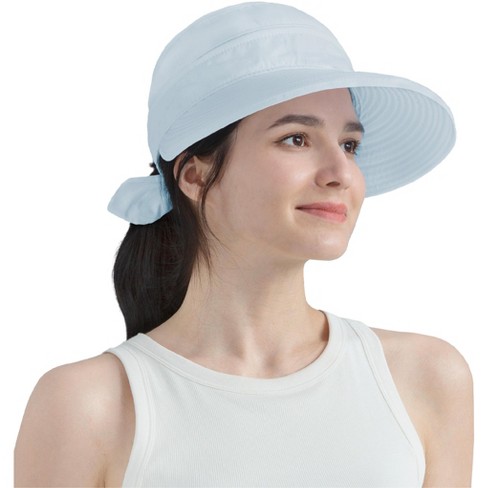 Sun Cube Women Sun Hat For Outdoor Uv Protection, Wide Brim Sun Hat  Ponytail, Convertible Zip-off Beach Hat Visor (light Blue) : Target