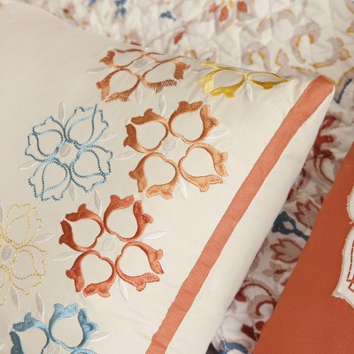 Ivory and Orange King Reversible Microfiber Quilt Set