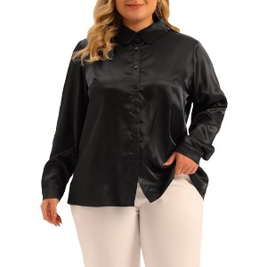 Agnes Orinda Women's Plus Size Satin Formal Work Outfits Elegant Long Sleeve Shirts - 1 of 4