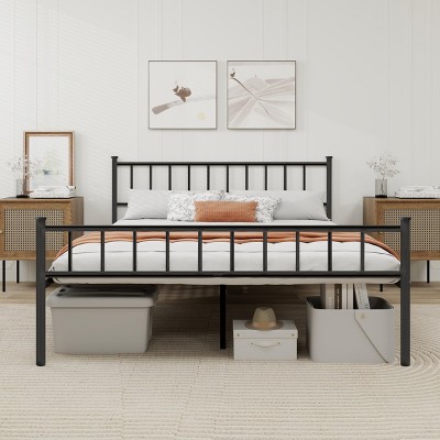 Generic Metal Platform Queen Bed Frame with Headboard Sturdy Steel Slats Support