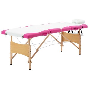 vidaXL Foldable Massage Table 4 Zones Wood White and Pink - 1 of 4