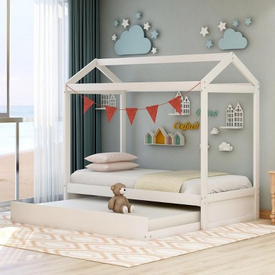 Streamdale House Bed with Trundle, can be Decorated, White