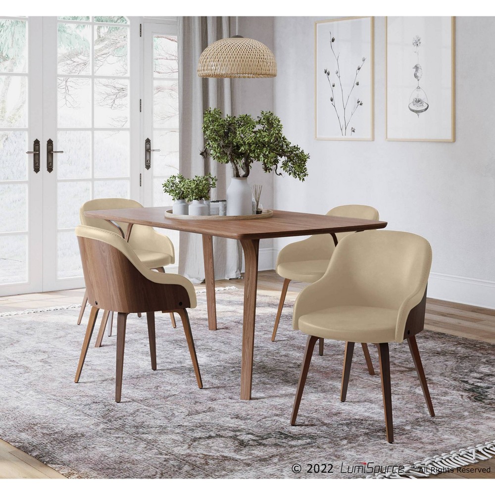 LumiSource Bacci Mid Century Modern Dining Accent Chair Walnut/Cream: Upholstered Faux Leather, Wood Legs