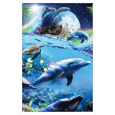 Trends International James Booker - Space Dolphins Framed Wall Poster Prints