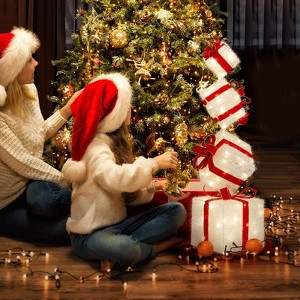 Angel Sar 3FT Lighted Gift Box Tower, Pre-lit Stacked Present Ornament with 80 Warm White LEDs, Indoor/Outdoor Christmas Decoration with Ground Stakes - 1 of 4