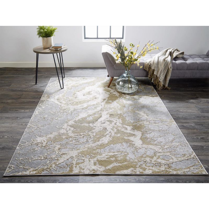 Aura Modern Abstract Ivory/Silver/Gold Area Rug, 2 of 7