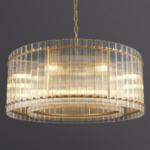 TOBILI 37" Modern Gold Round Chandelier,2-Tier 8-Light Water Ripple Crystal Glass Chandeliers,for Dining Room,High Ceiling,Luxury Chandelier - 1 of 4